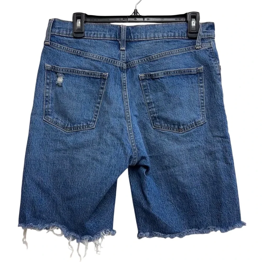 Gap High Rise Bermuda Shorts Women's 10 30 Dark Indigo Distressed Raw Hem